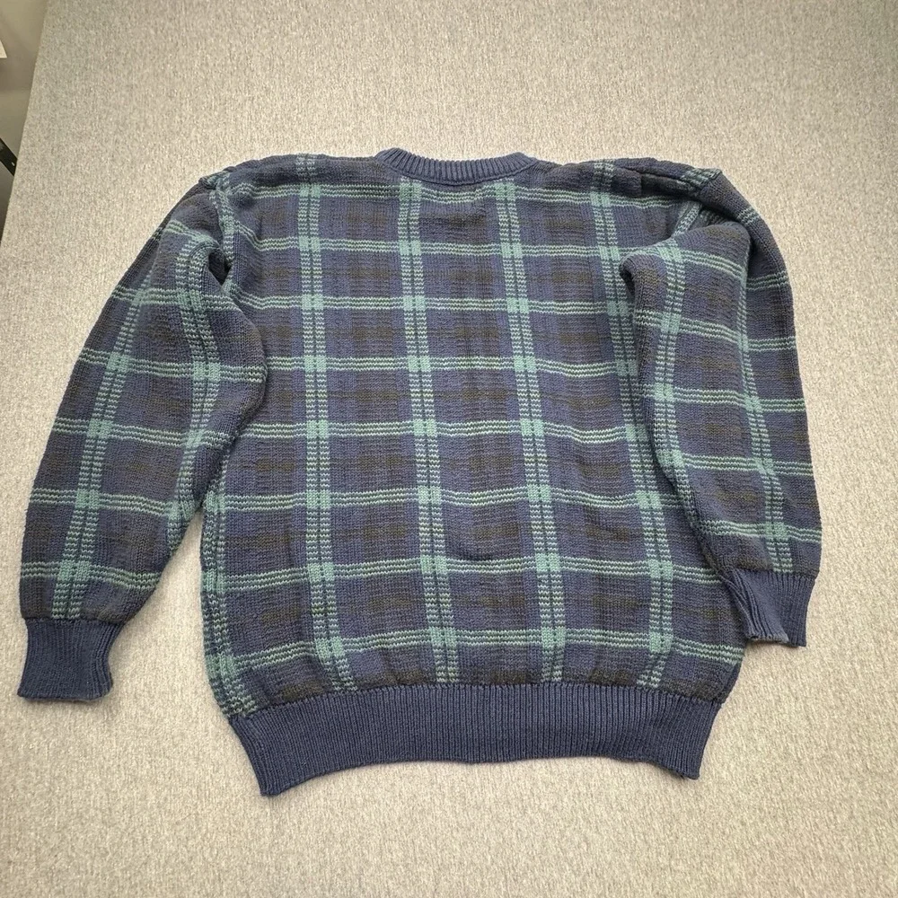Old Glory Sweater Green Blue Mens Sz L Heavy Cotton Made in USA Vtg Knit Grandpa